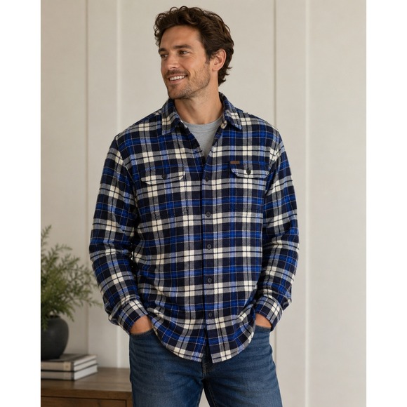 Orvis Other - Orvis Flannel Shirt Mens L Blue White Plaid Cotton Heavyweight Workwear gorpcore